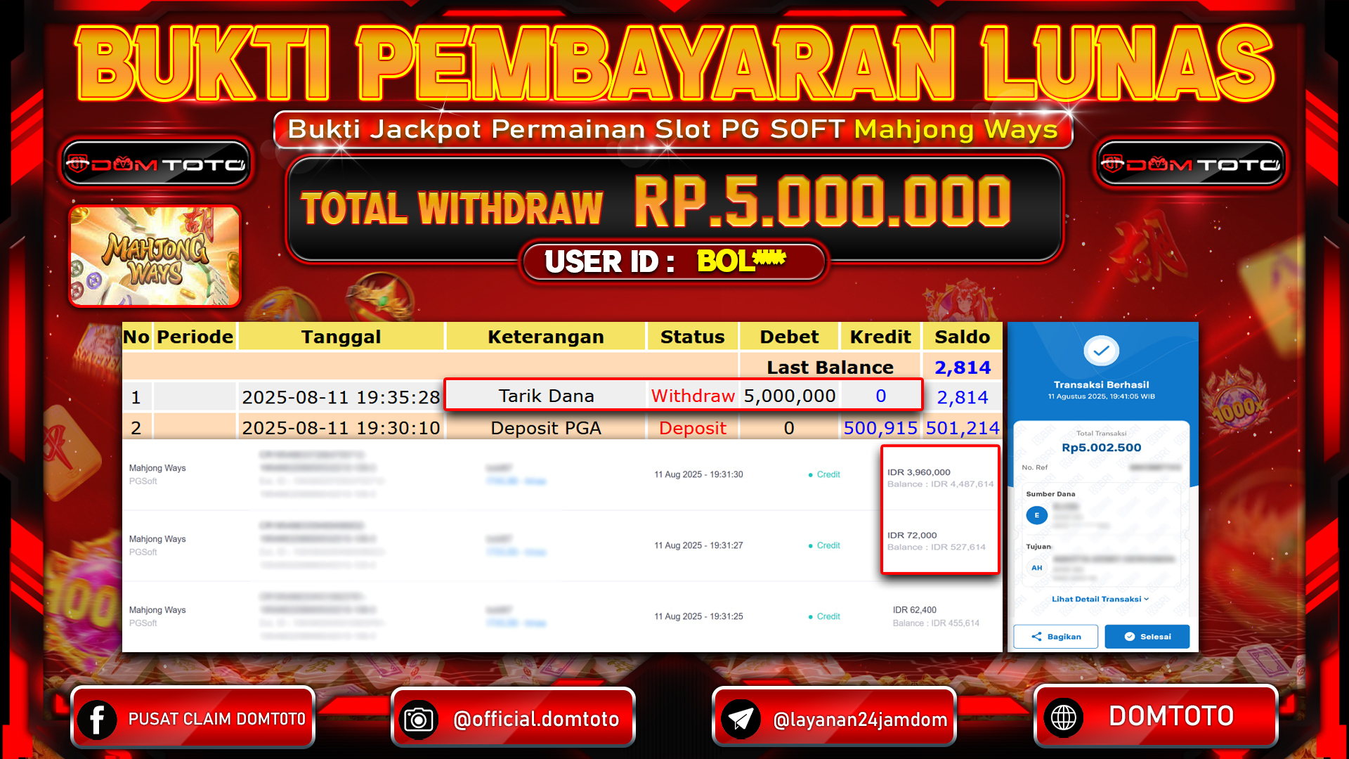 JACKPOT SLOT MAHJONG WAYS 11 AGUSTUS  2025